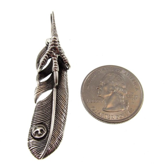 Solid 925 Sterling Silver Eagle Claw & Feather Slide Pendant – Native-Style Hawk - Picture 5 of 8